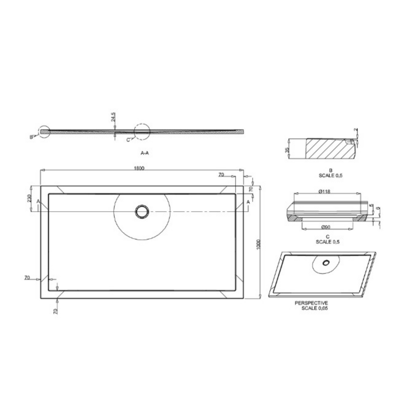 Receveur de douche extra plat OXALYS acrylique 1800x1000