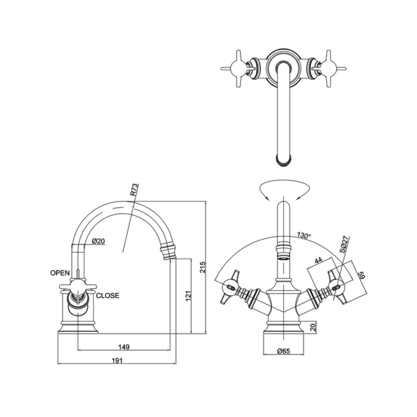 Mélangeur lavabo vasque HÉRITAGE chromé