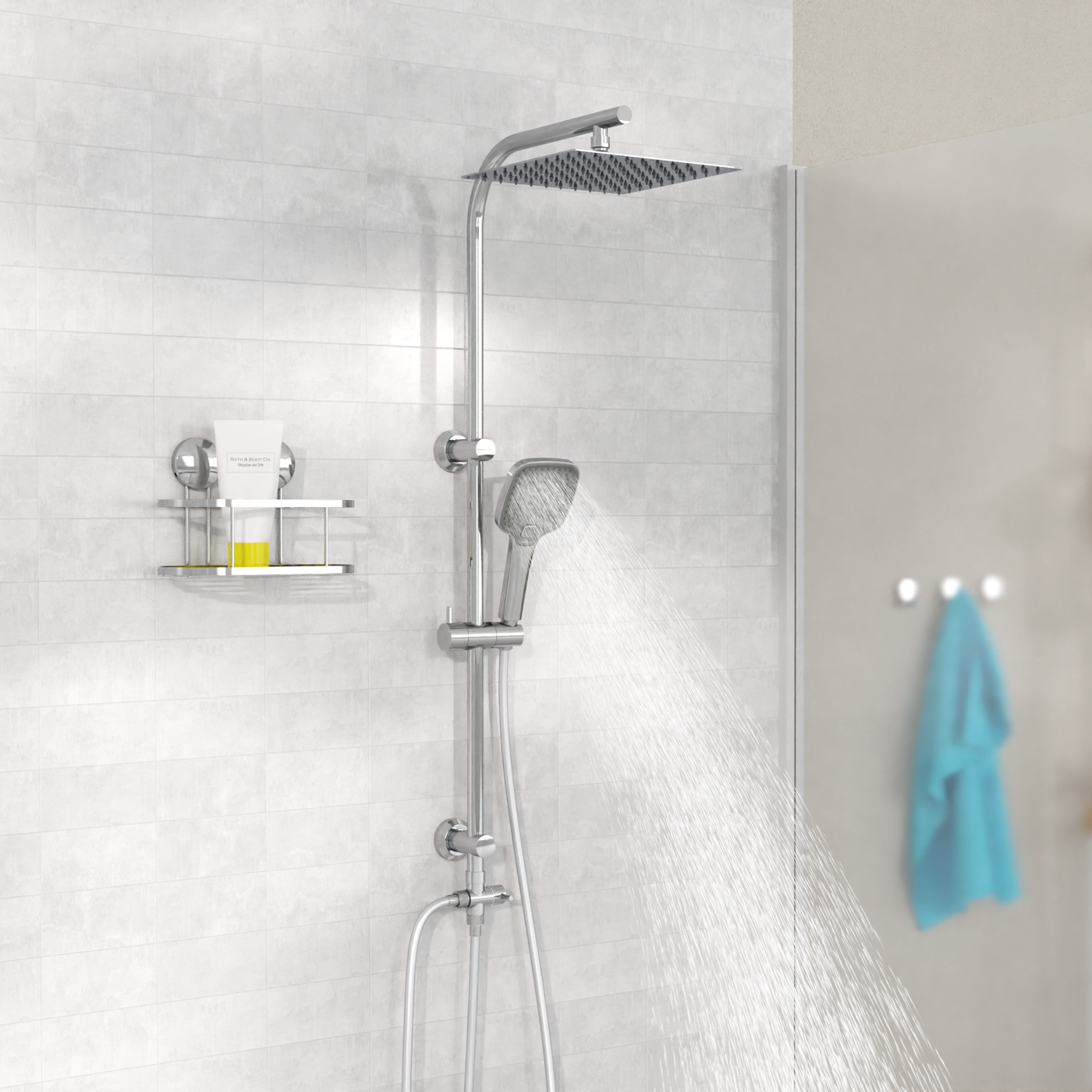 Colonne de douche EASY DELUXE chromé avec pommeau de douche effet pluie