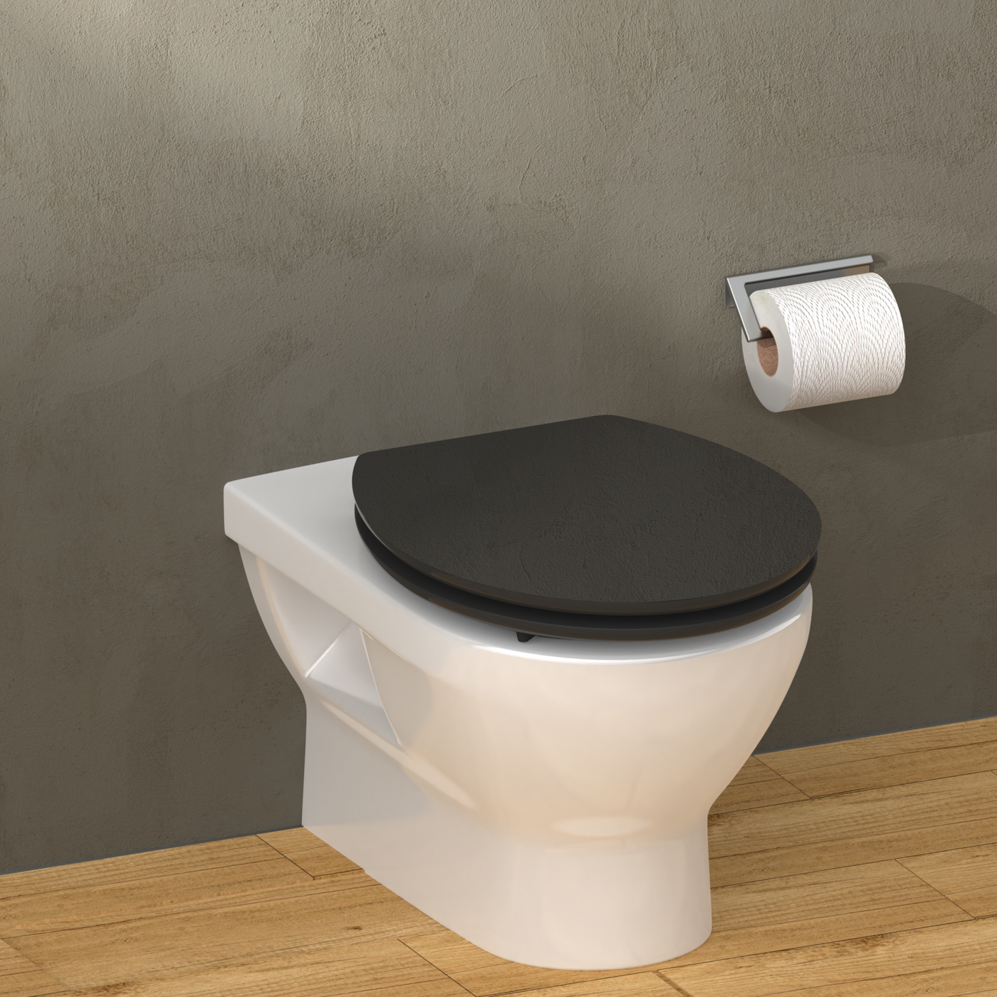 Abattant WC ovale en MDF noir avec frein de chute