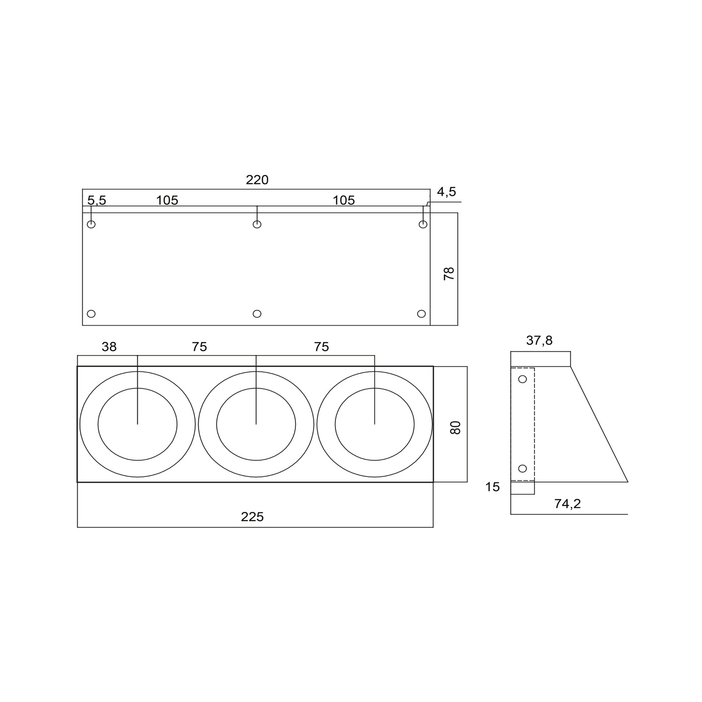 Prise plan de travail BARRY - Bloc 3 prises soft touch noir