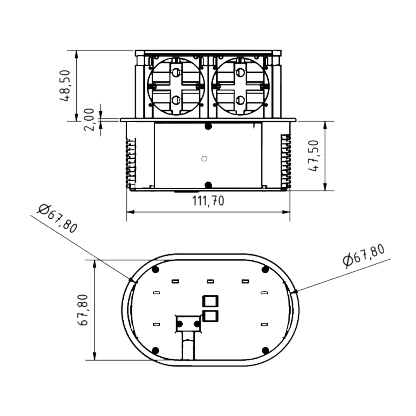 Prise plan de travail PIXEL - Bloc 2 prises rétractables inox