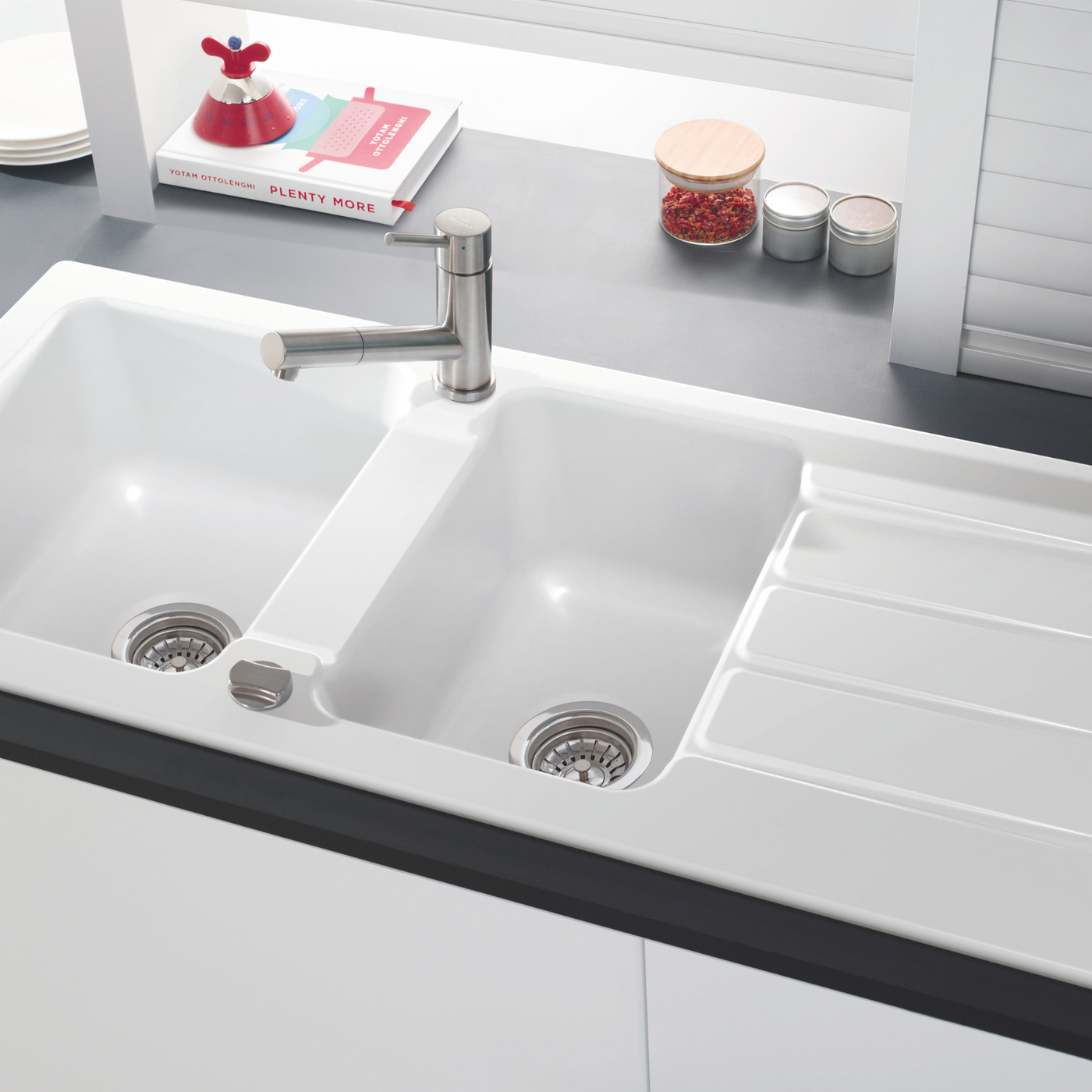 Evier céramique blanc Villeroy & Boch ARCHITECTURA 2 bacs 1 égouttoir