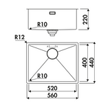 Évier sous-plan inox doré Luisina LEGATO 1 bac 560x440