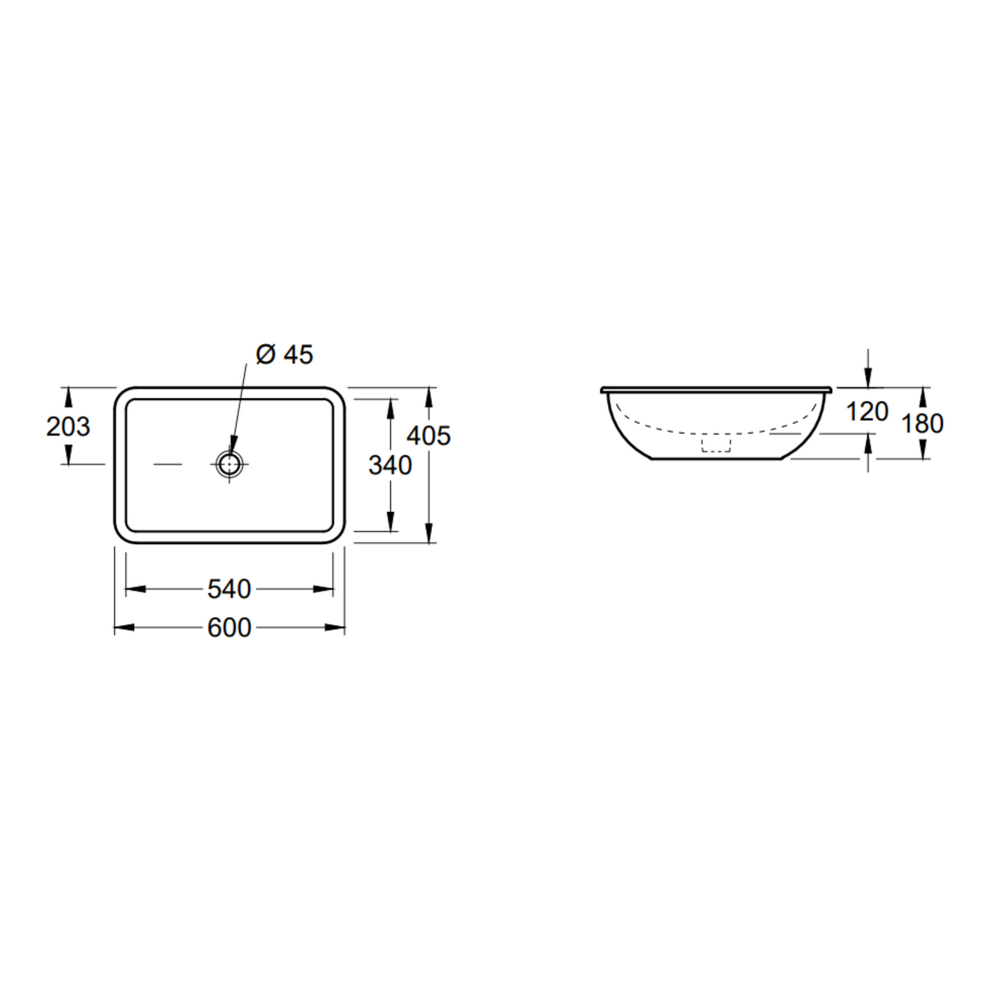 Vasque salle de bain céramique blanc sous plan Villeroy & Boch LOOP & FRIENDS 1 bac 600x405