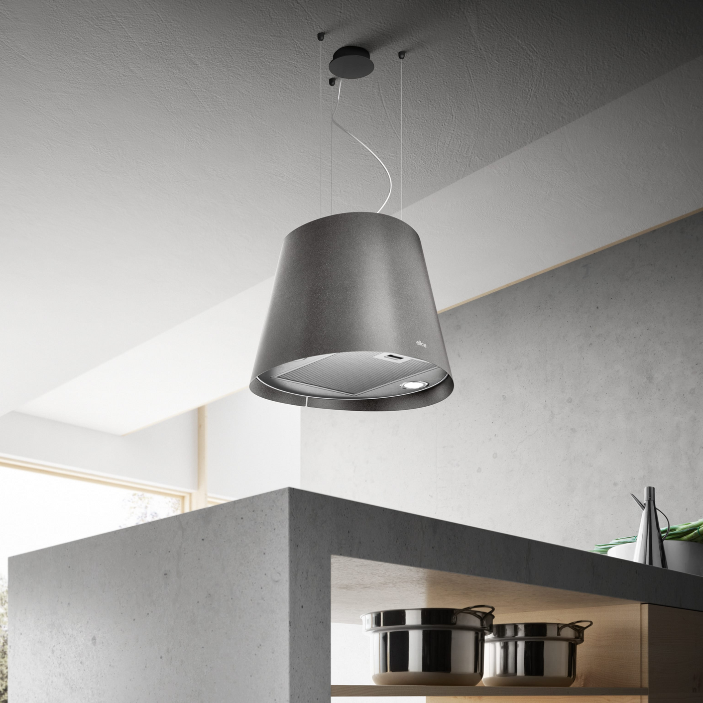 Hotte cuisine Elica suspendue recyclage JUNO URBAN effet fonte 50 cm