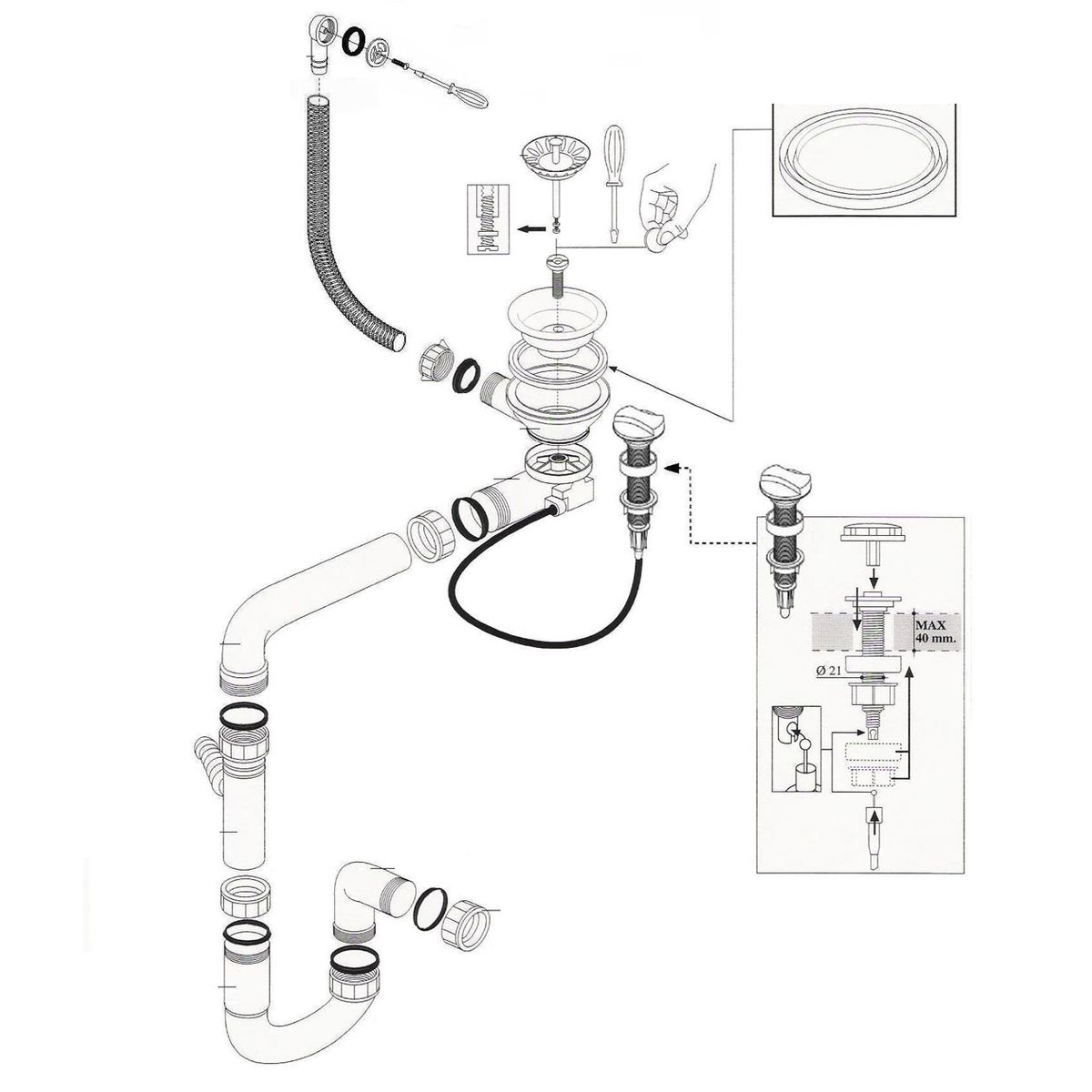 Vidage automatique gain de place 1 bac CUIPD013 pour évier ICAUNA / FUSION / TUNIA